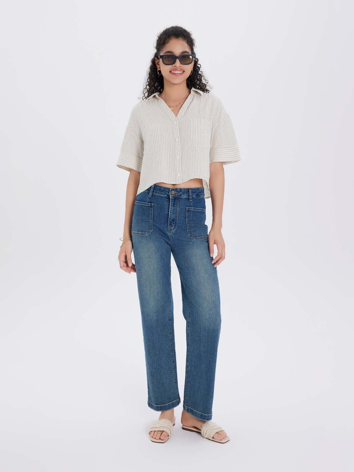 ASOBIO 100% Linen Cropped Shirt
