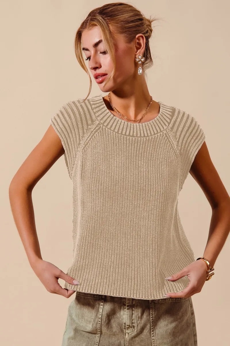 Mineral Washed Raglan Sleeveless Sweater Top