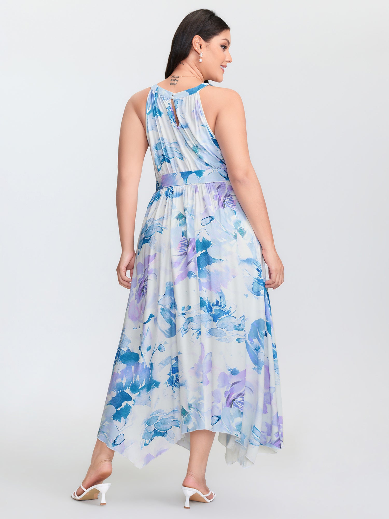 Floral Breeze Print Halter Neckline Midi Dress