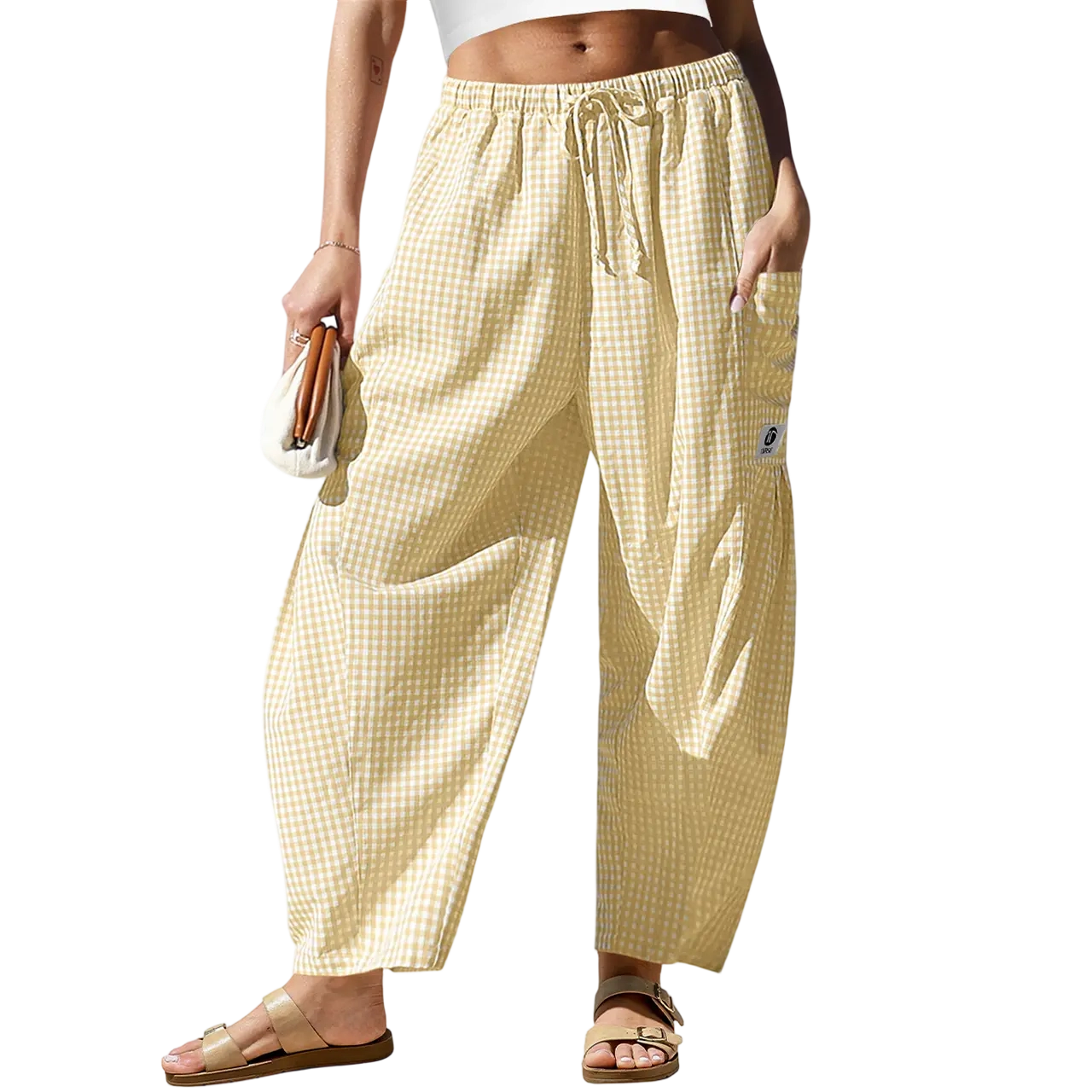 Women’s Wide-Leg Gingham Striped Pants – Comfy, Casual & Stylish for All Occasions