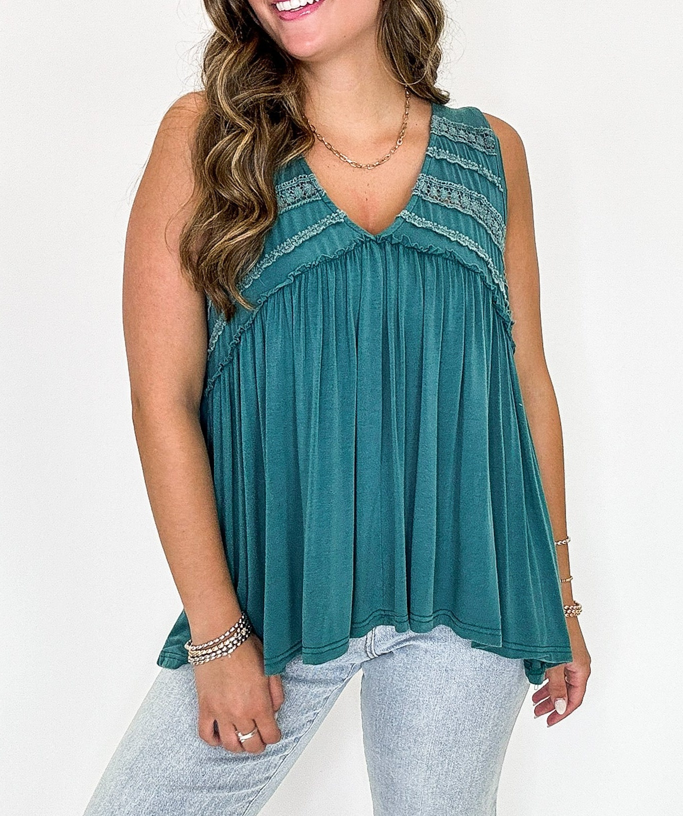 Crochet V-Neck Ruffle Tank Top