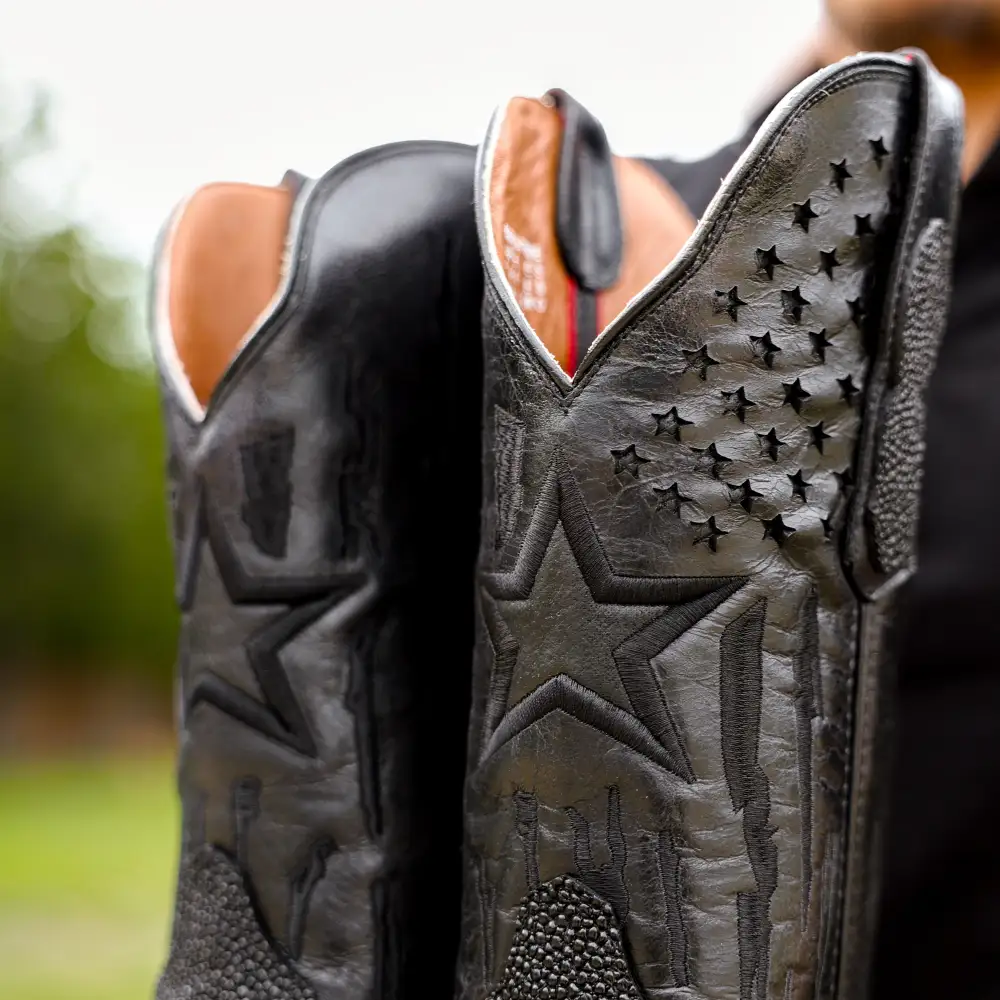 Black Stingray Leather Boots - Square Toe