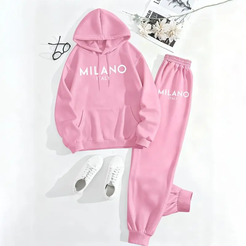 Women’s Printed Hoodie & Drawstring Sweatpants Set