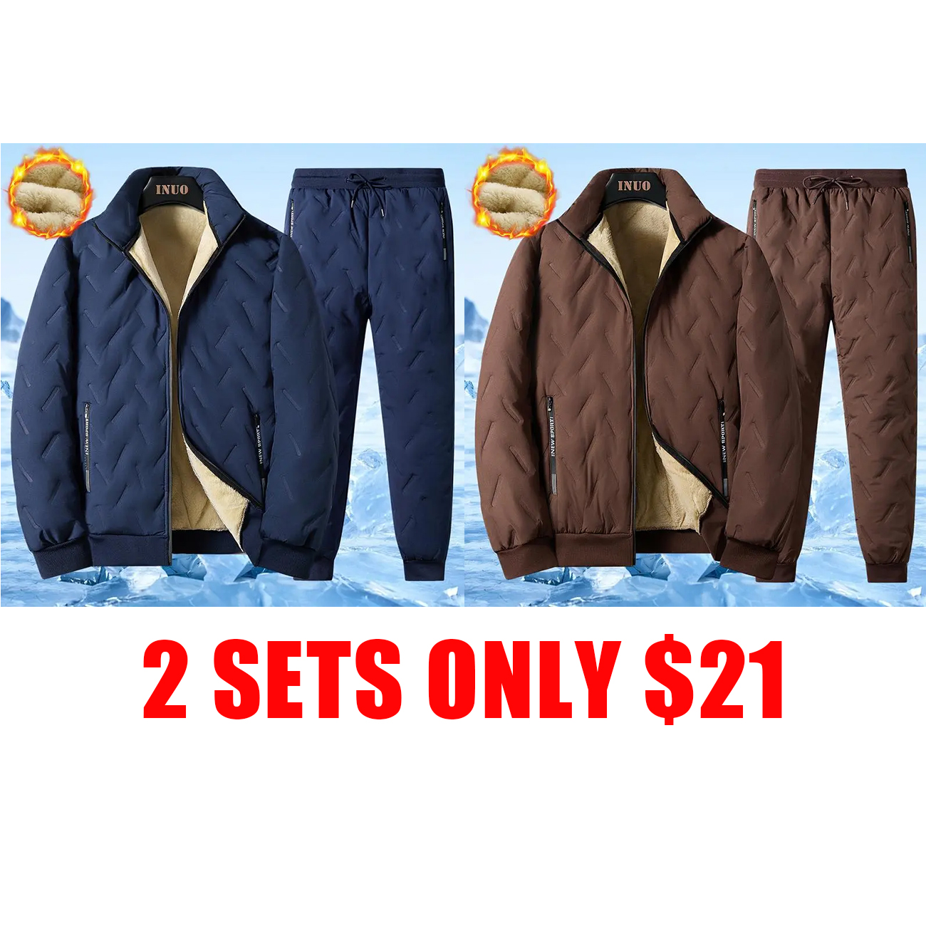 Men's Winter Coat Fleece Windproof Thickened Lamb Velvet Cotton-Padded Jacket Loose Vest Warm Two-Piece Set