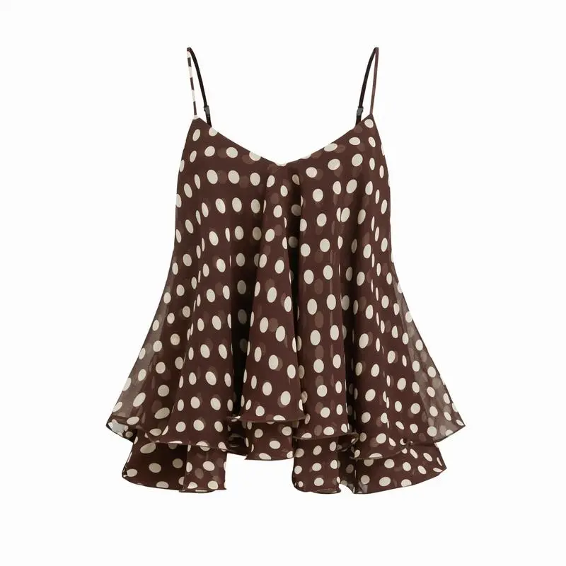 Ruffle Hem Knotted Layered Mesh Cami Top