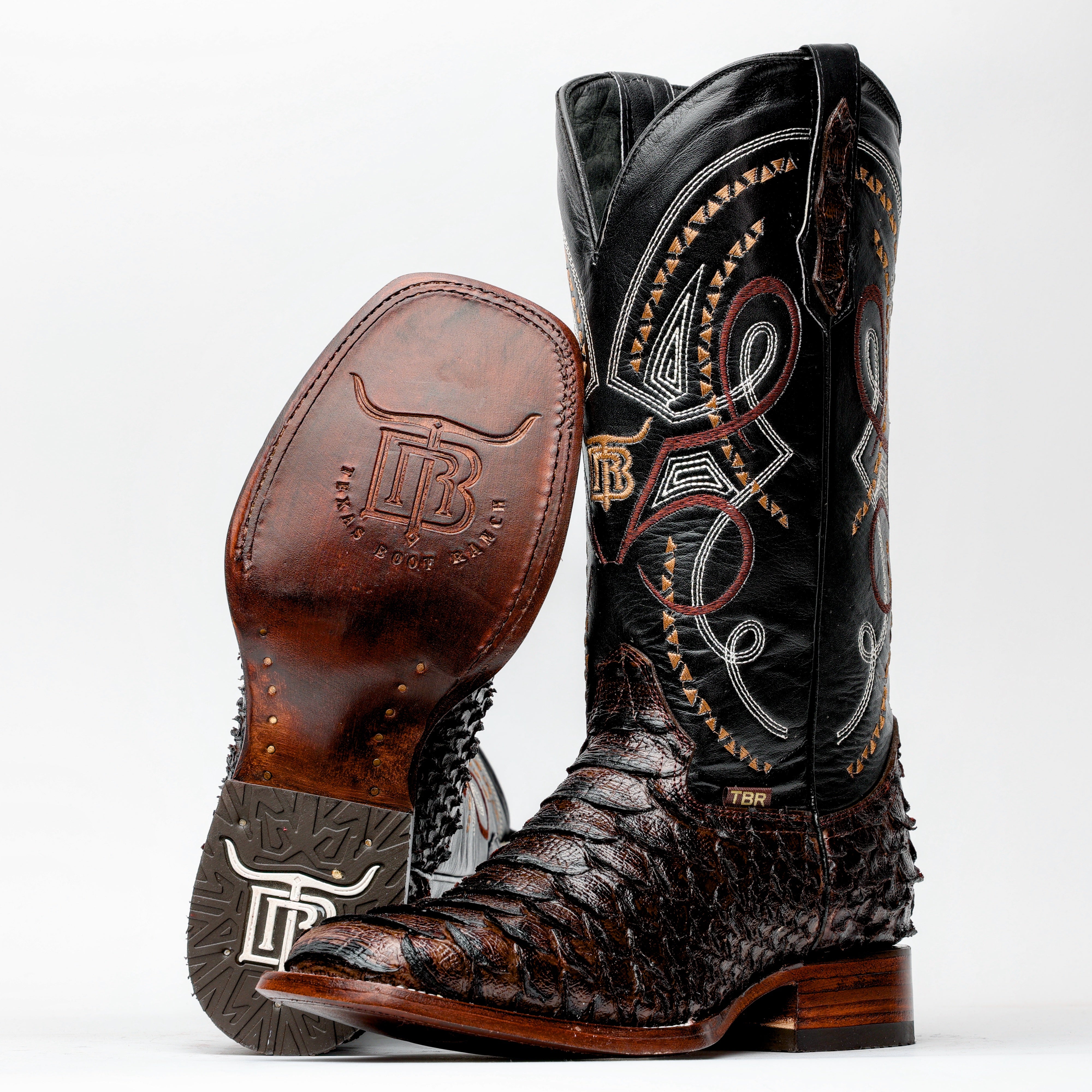 Brown Jumbo Python Leather Boots - Square Toe