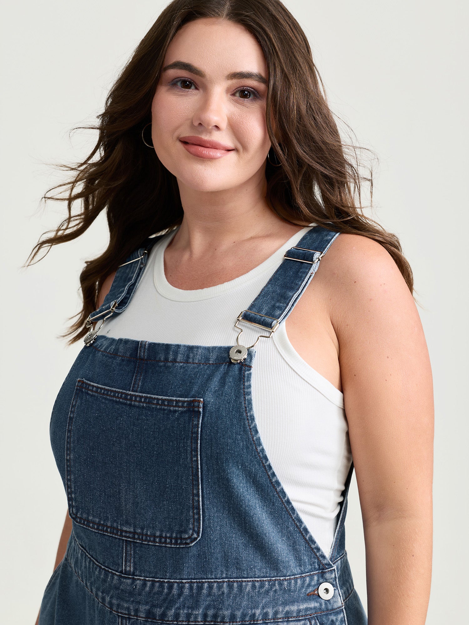 Cotton Adjustable Back Slit Overall Midi Denim Dress