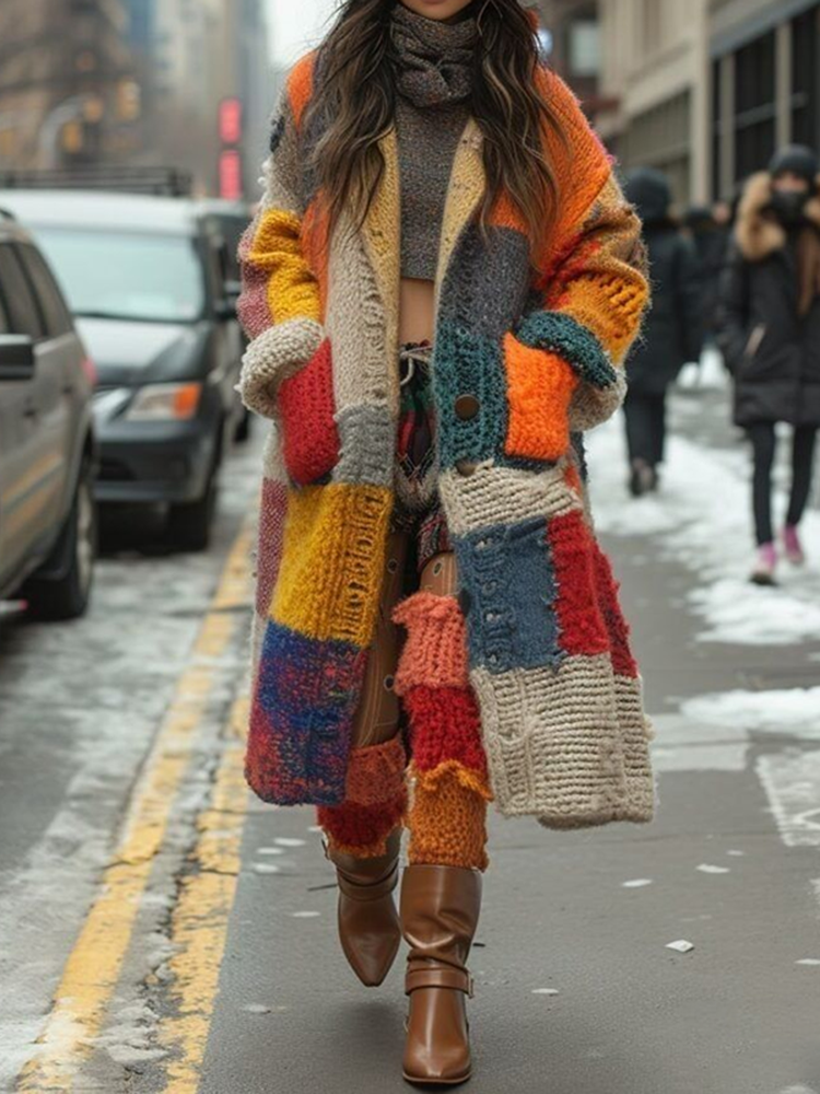 Women's Patchwork Pattern Print Cardigan ddfd