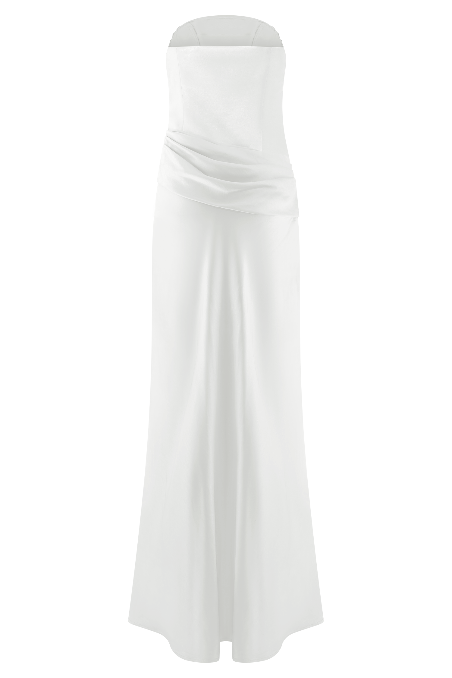 White Strapless Satin Maxi Dress