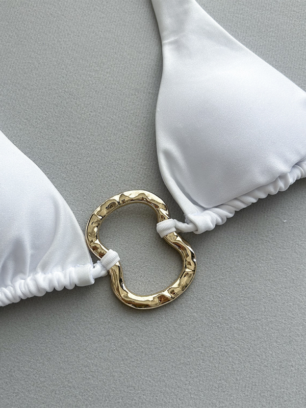 Deep V Solid Color Bikini