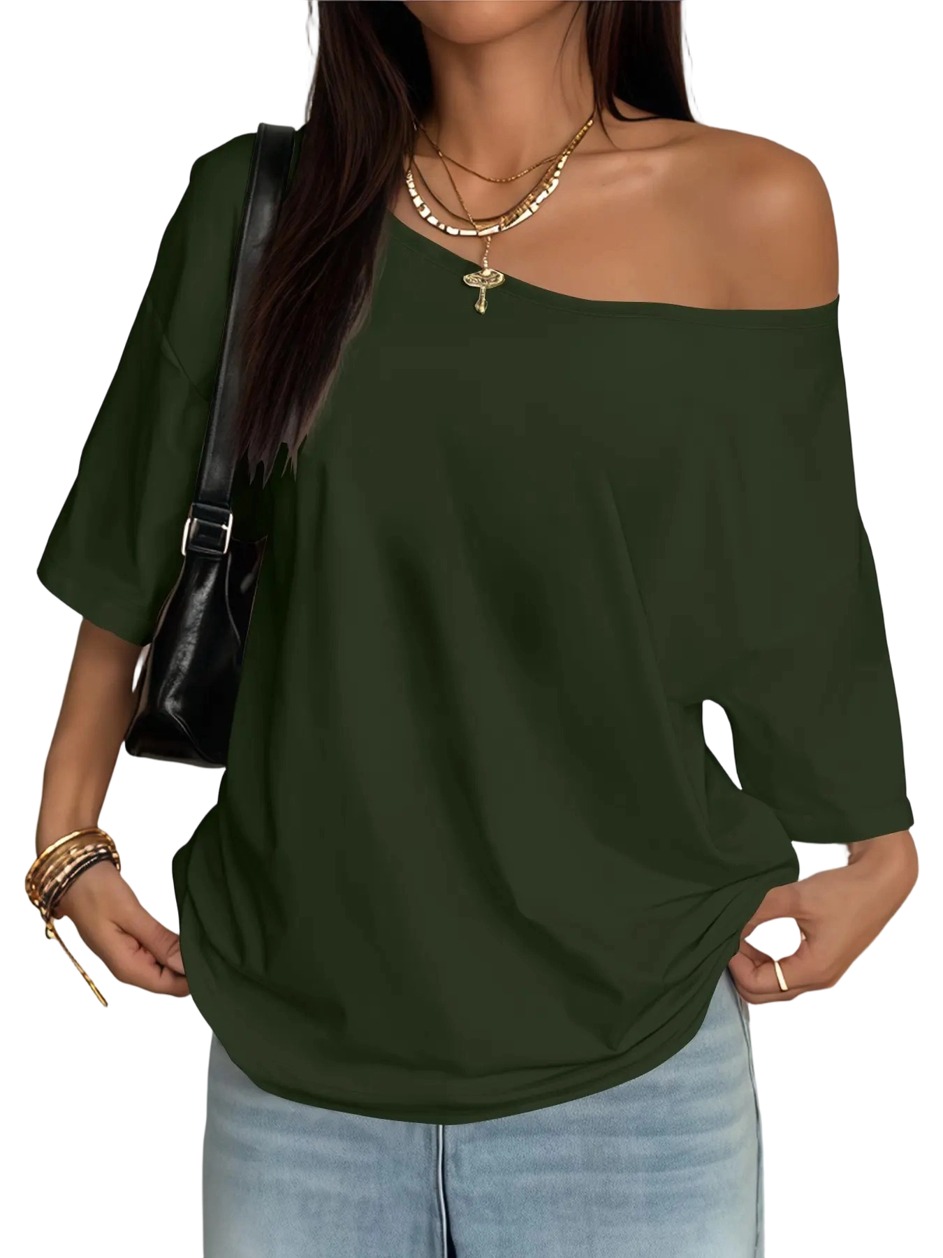 Plus Size Women's Asymmetrical Shoulder Top, Trendy Fashion Short Sleeve Blouse, Thin Lightweight Fitted Daily Wear for Plus Size Ladies