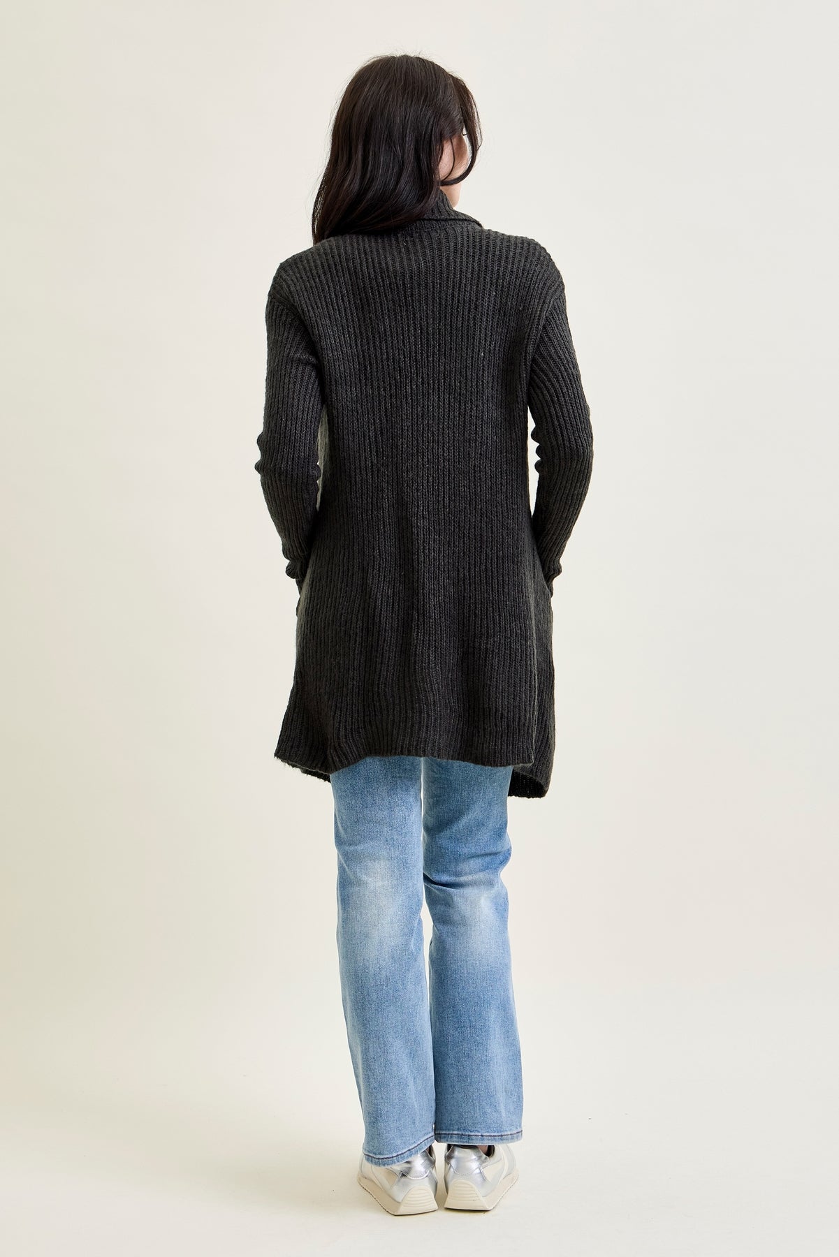 Drape Front Cardigan Charcoal Grey Sweater