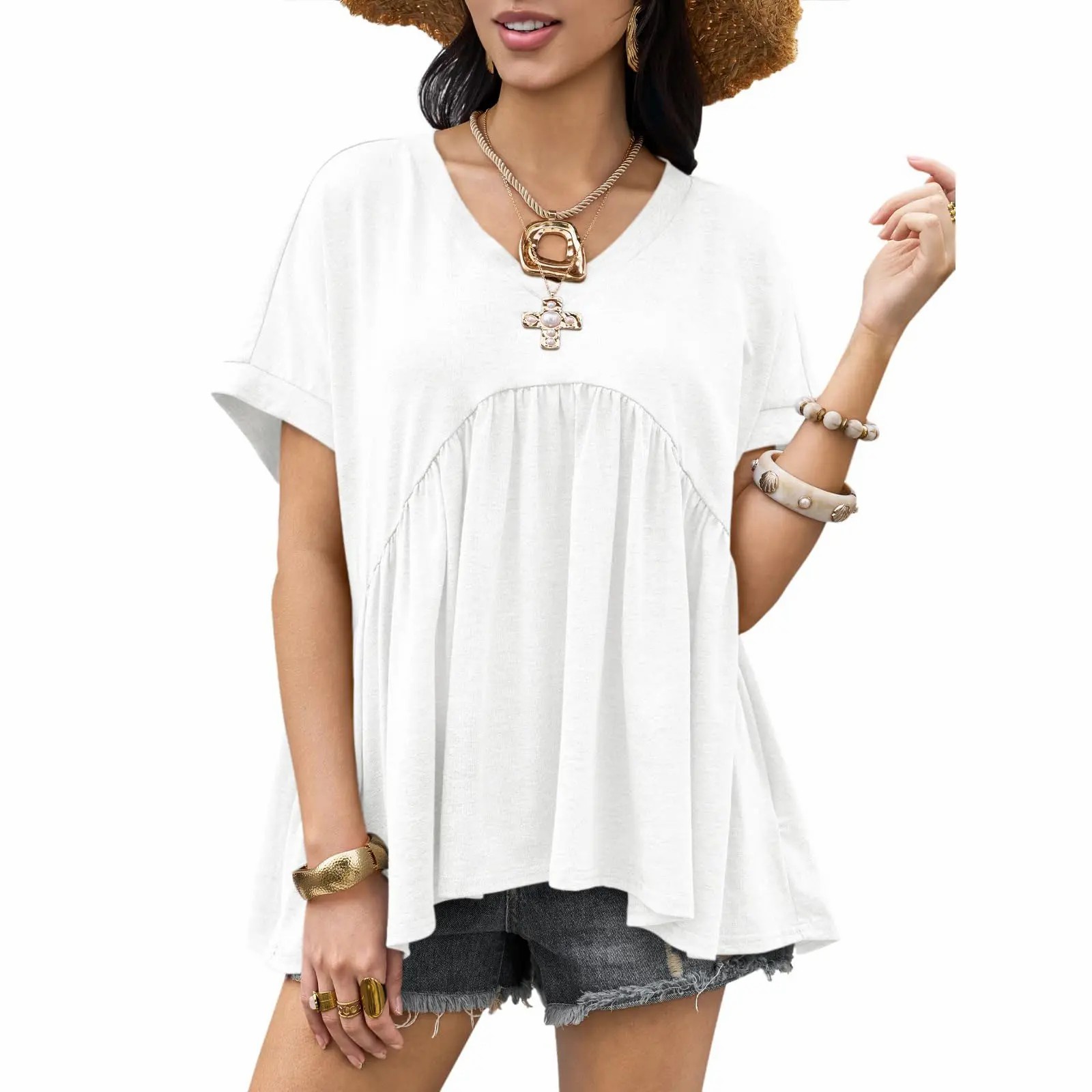 Women’s Flowing V-Neck Babydoll Peplum Blouse