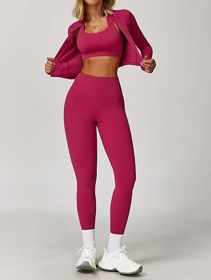 Women's Solid Three Peaces Jacket Tracksuit Set