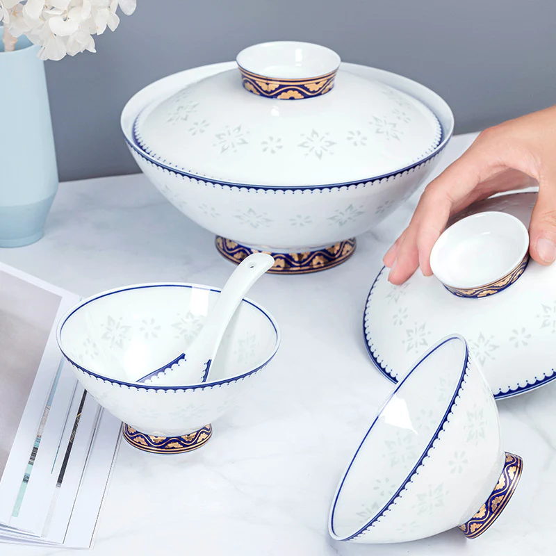 White-Blue Trim Porcelain Dinnerware