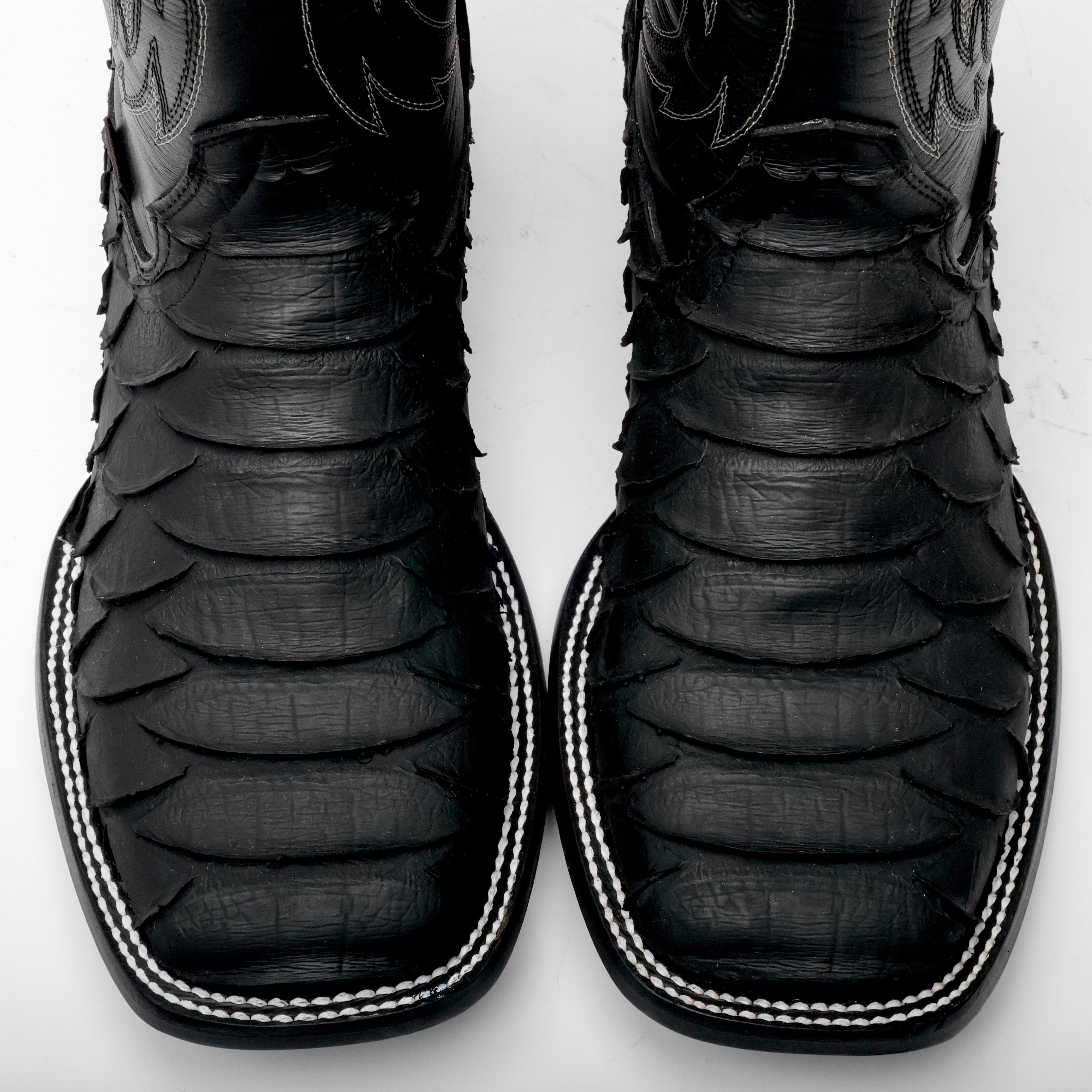 Black Jumbo Python Leather Boots - Square Toe