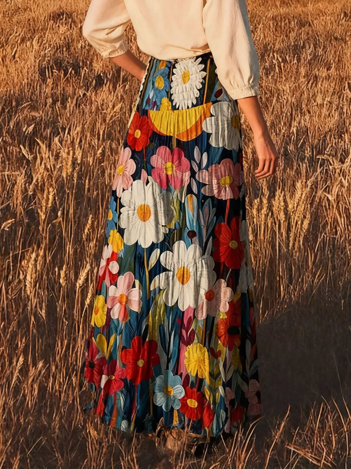 Floral Print Flowy Maxi Skirt