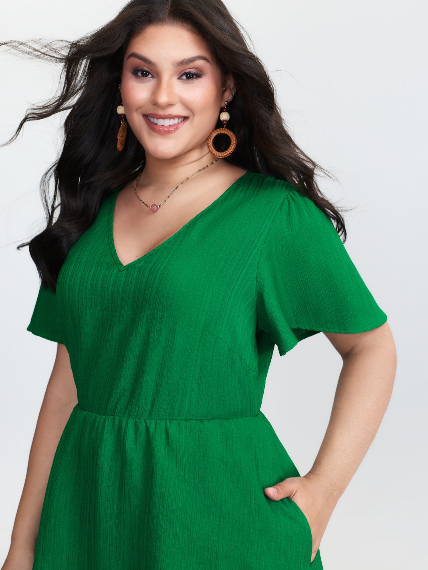 V-Neck Plain Built-in Bottoms Mini Dress