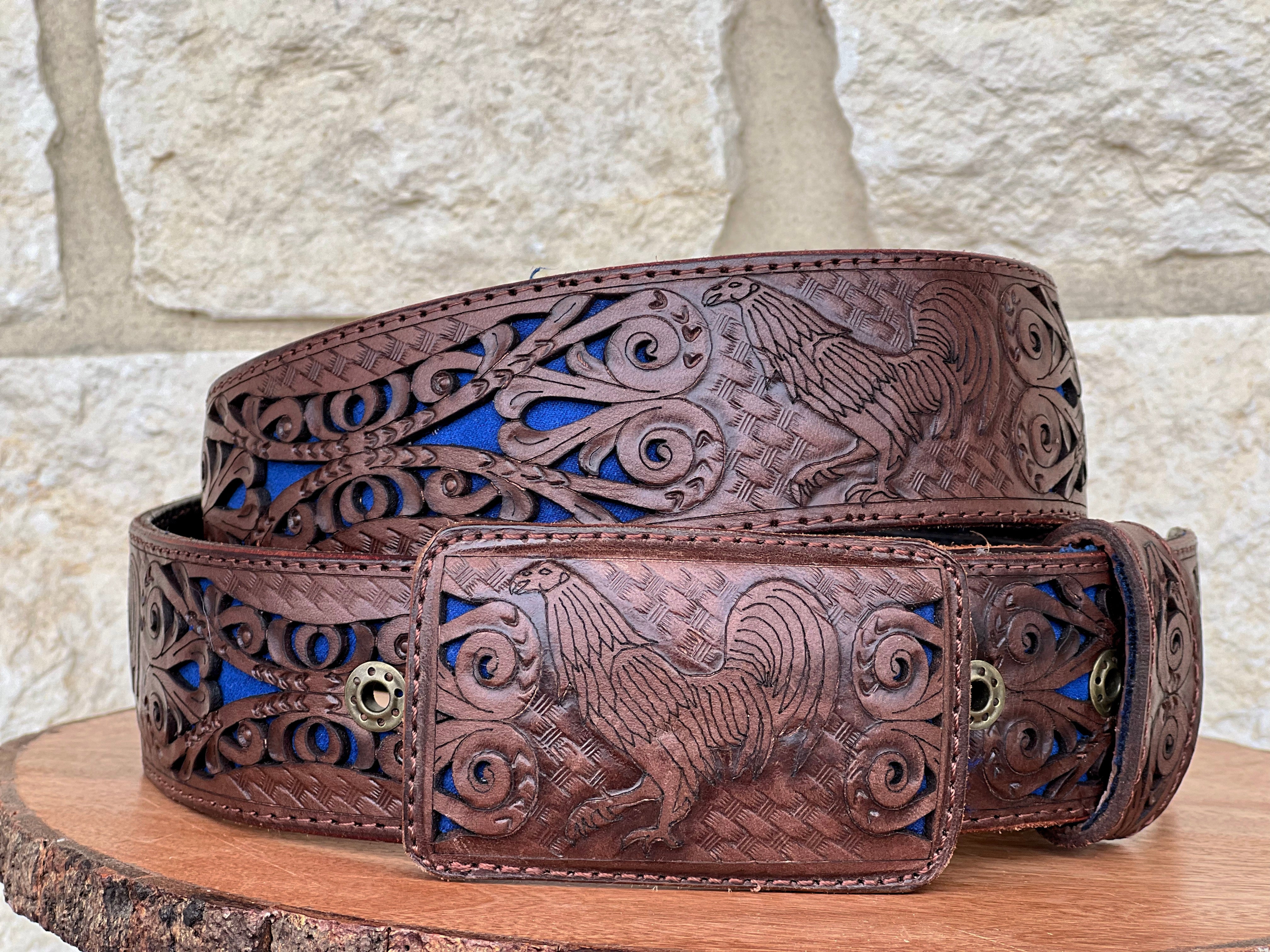 Men’s Brown/Blue With Rooster Mexican Charro SET (SET vaquero láser)