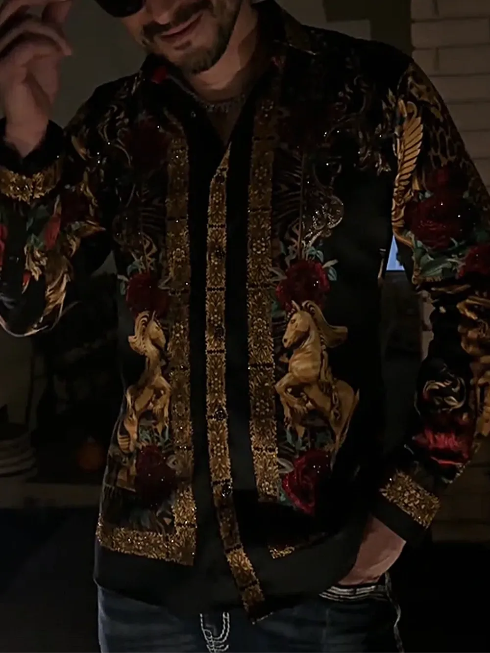 Men'S Shiny Rhinestone Pattern Shirt