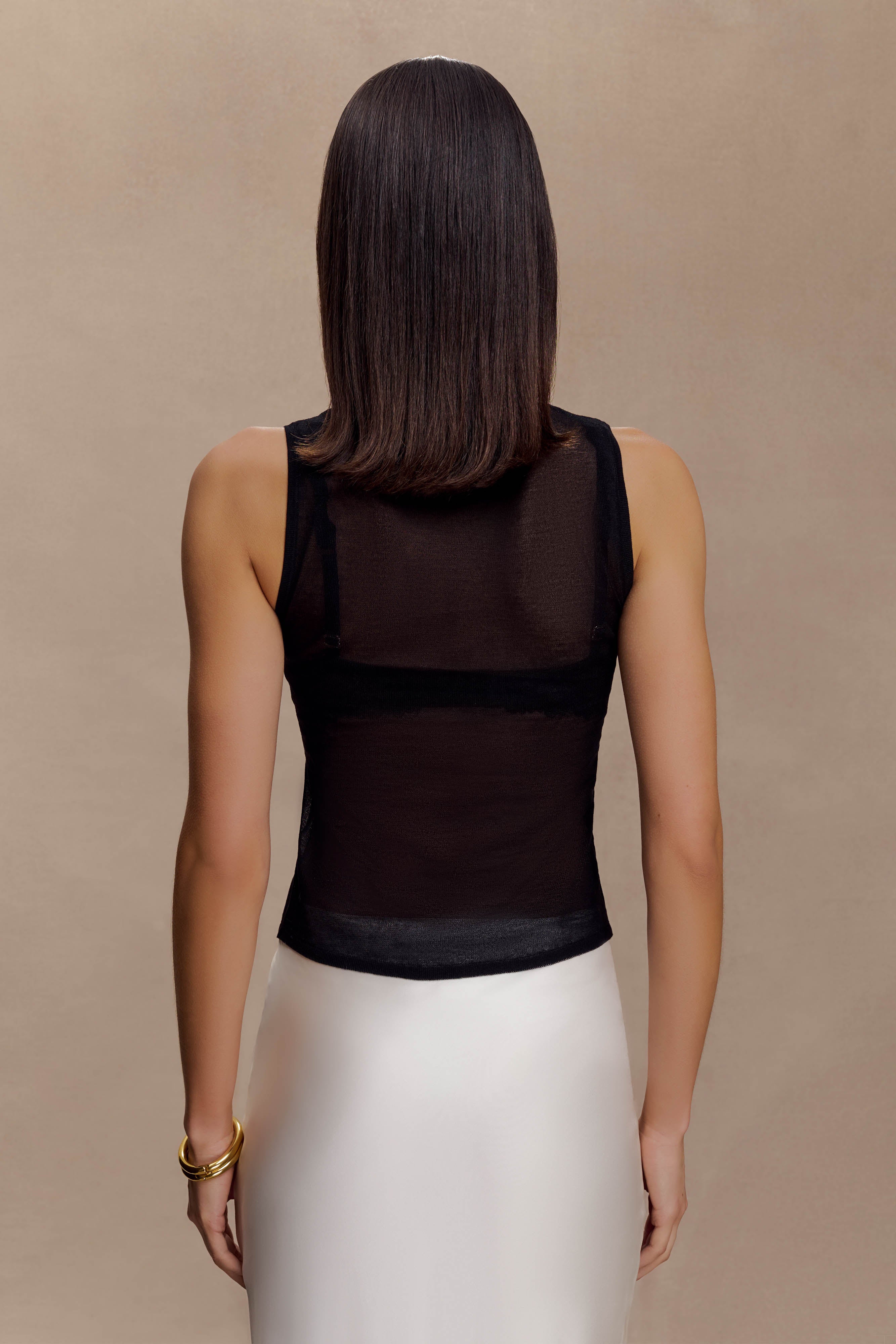 Black Sheer Knit Tank Top