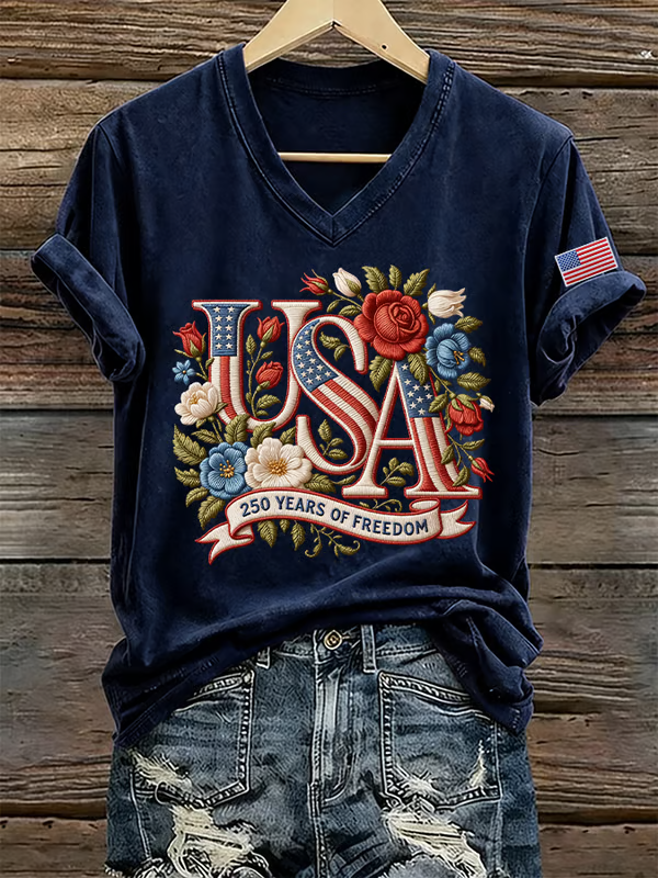 Women's 250th Anniversary Freedom Print V-Neck T-Shirt