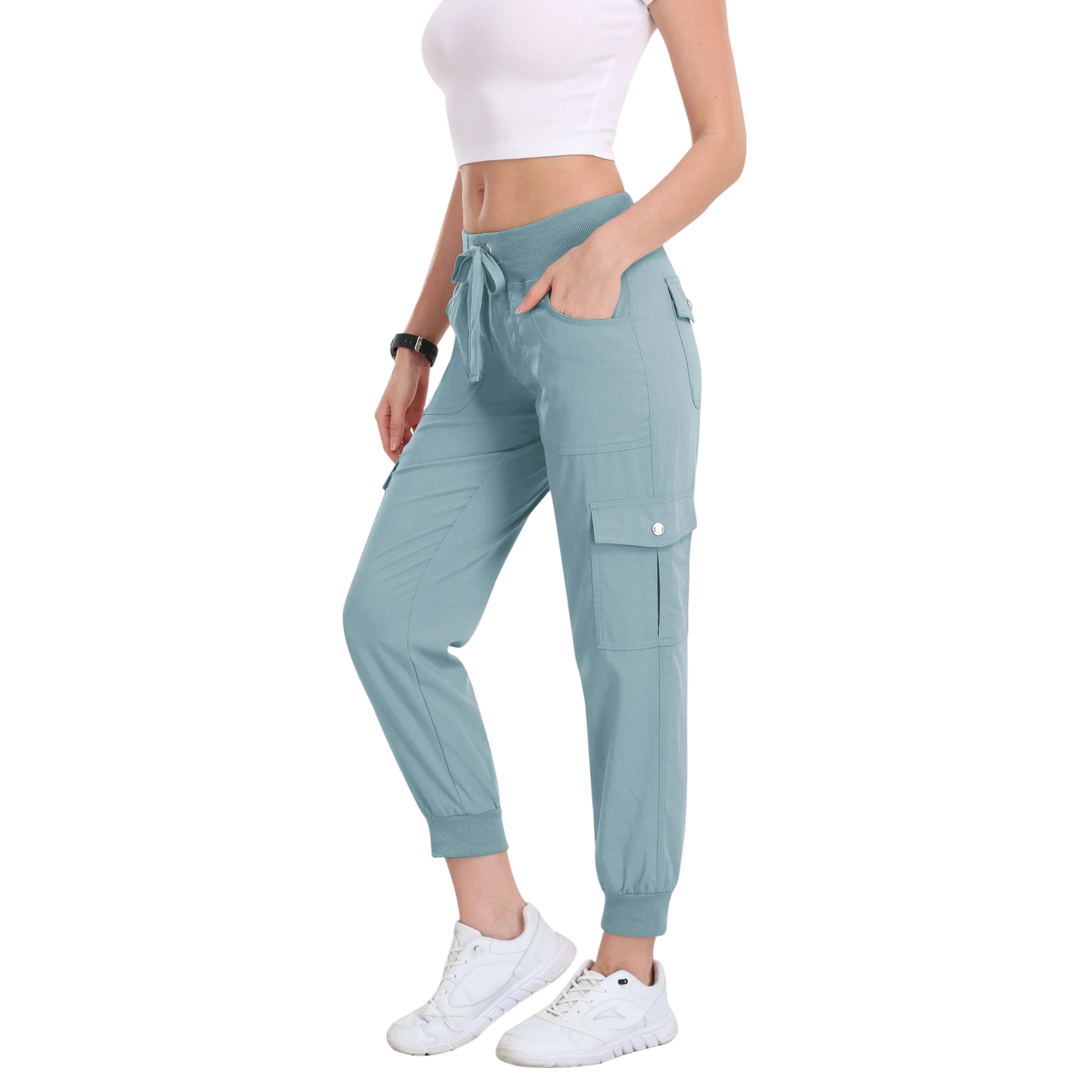 Women's Lightweight Hiking Cargo Pants Outdoor Quick Dry Casual Travel Sweatpants Joggers Elastic Waist Button Pockets Comfy Moms over 30 Basic four season