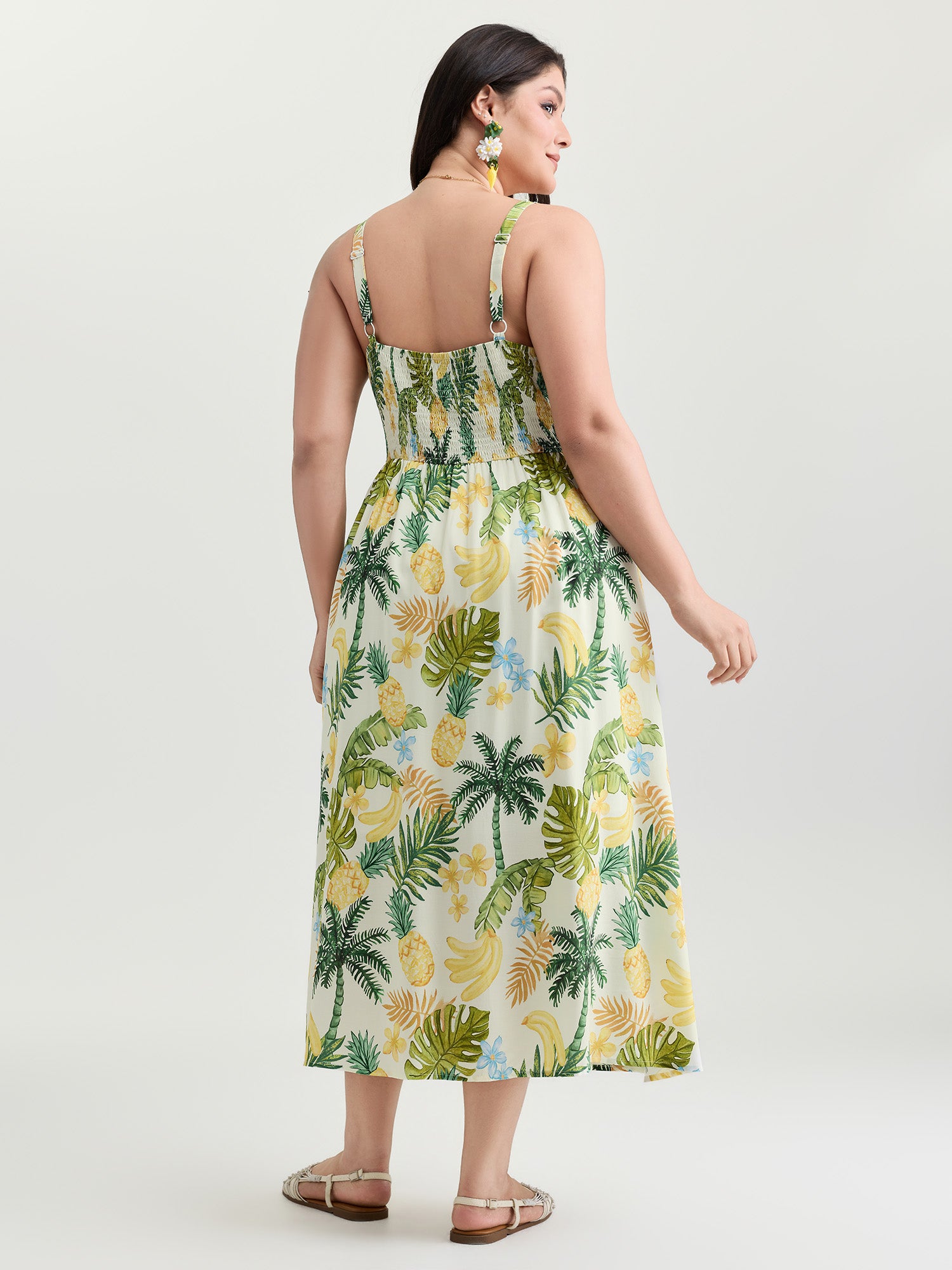 Tropical Vacation-Ready Ruched Midi Dress
