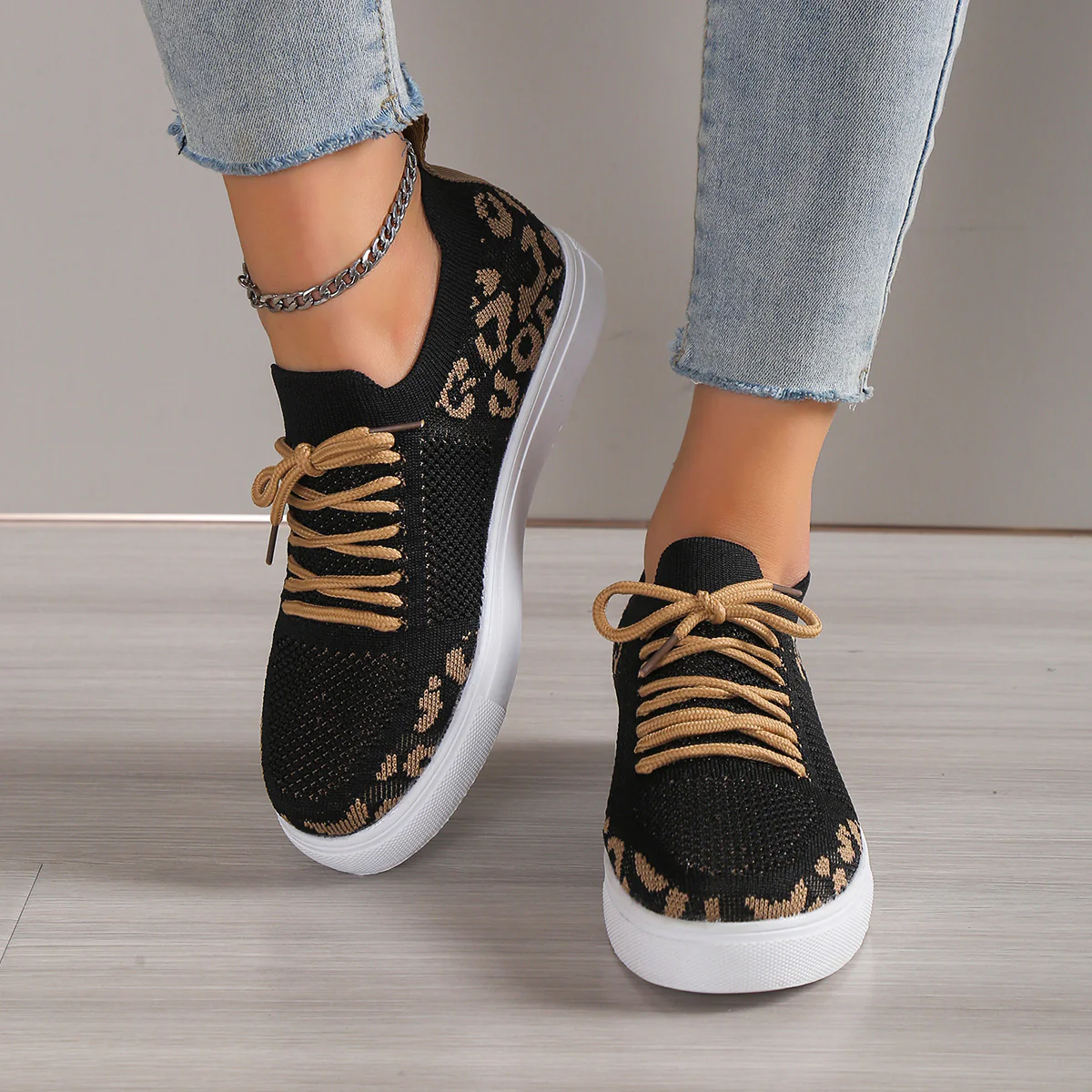 Lace-Up Leopard Flat Sneakers (multiple color options)