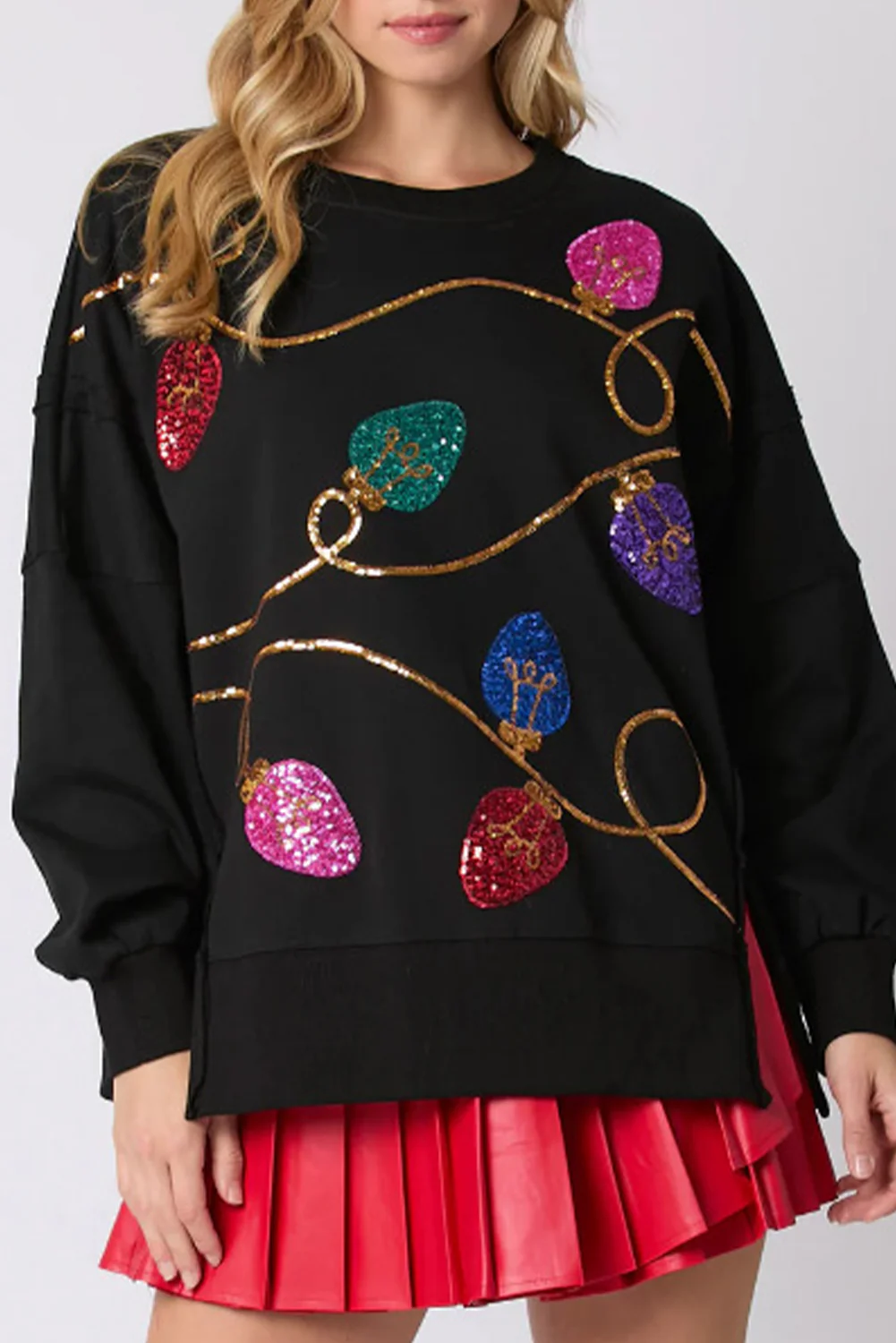 Blackish Bright Christmas Lights Sequined Oversized Sweatshirt