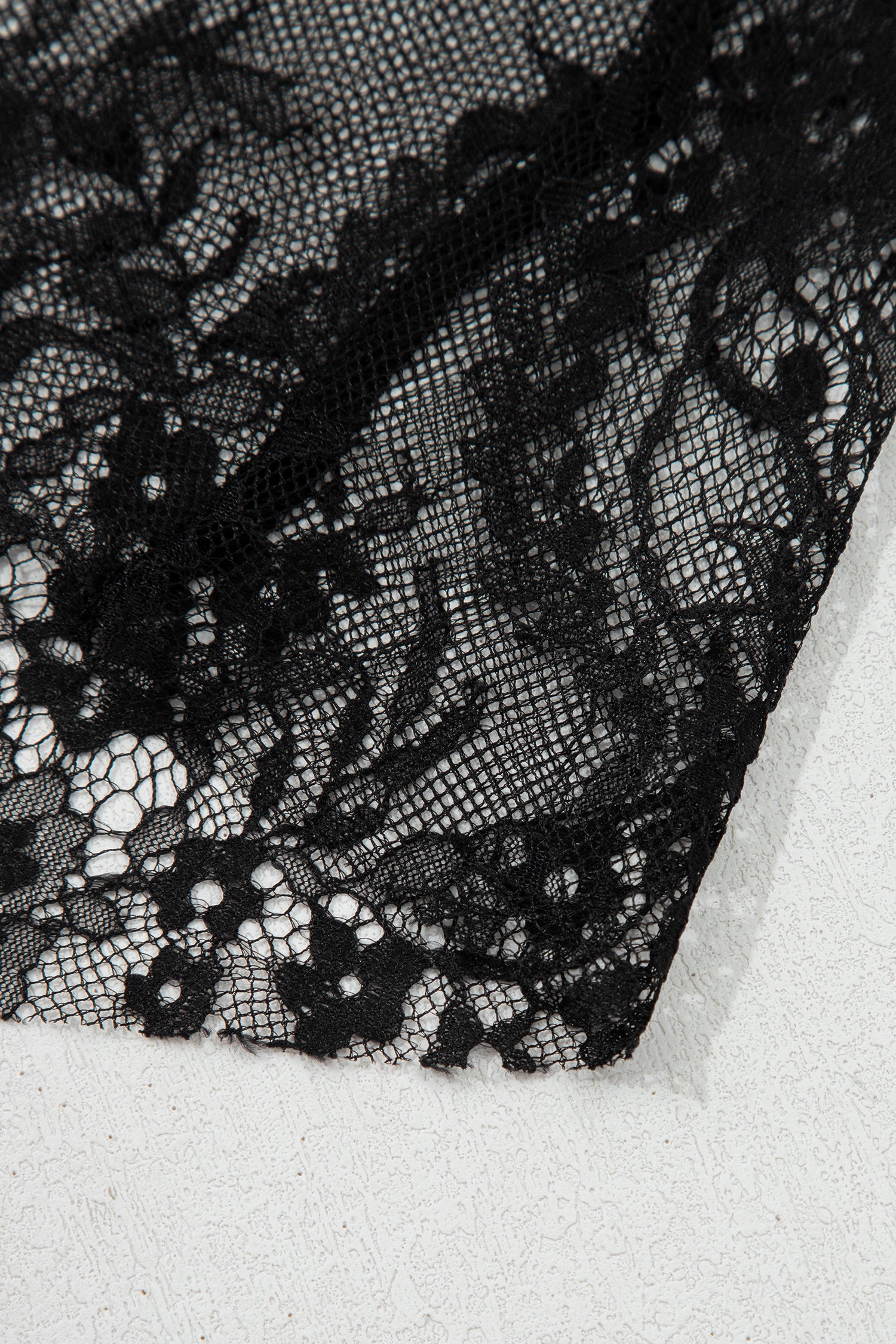 Black Asymmetric Polka Dot Print Sheer Lace Patchwork Maxi Skirt