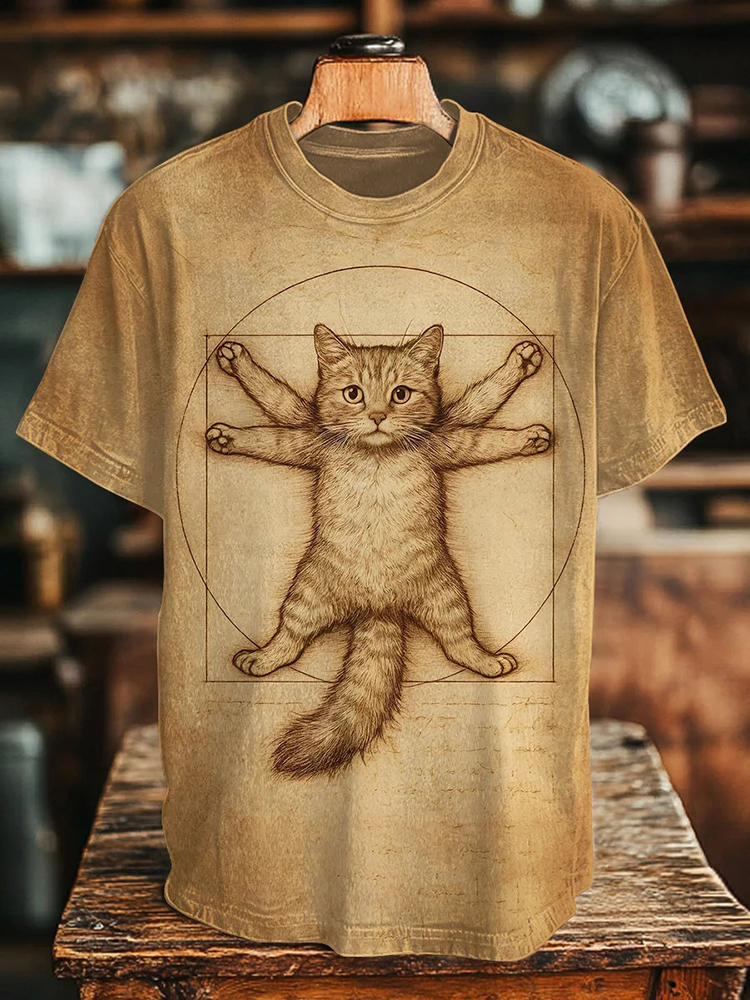 Men's Golden Ratio Cat Art Print T-shirt