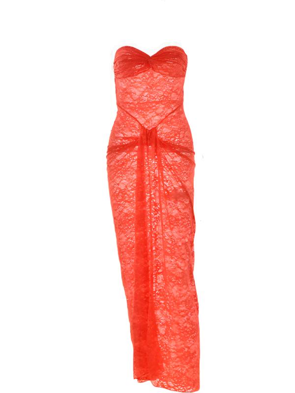 See-Through Mesh Tube Top Maxi Bodycon Dress