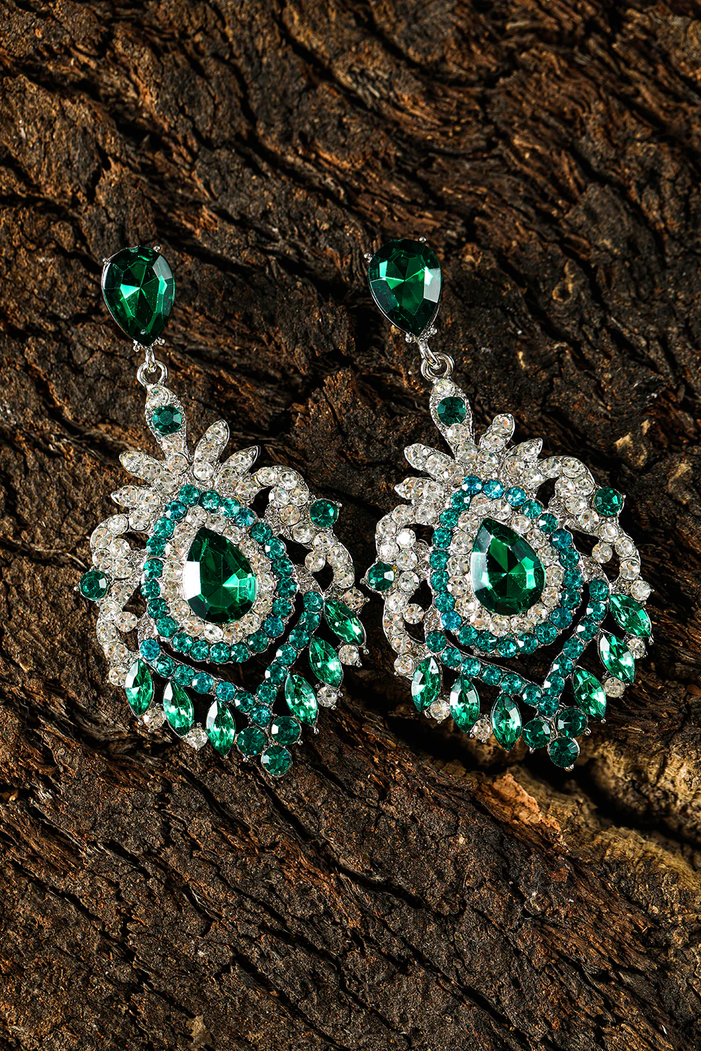 Sea Green Vintage Rhinestone Decor Chandelier Drop Earrings