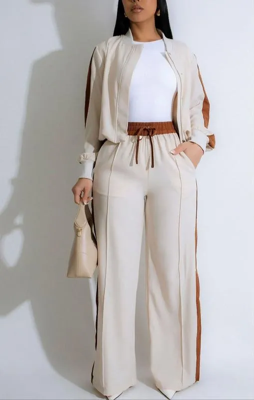 2-piece Set Women's Patchwork Top & Wide Leg Pants Set