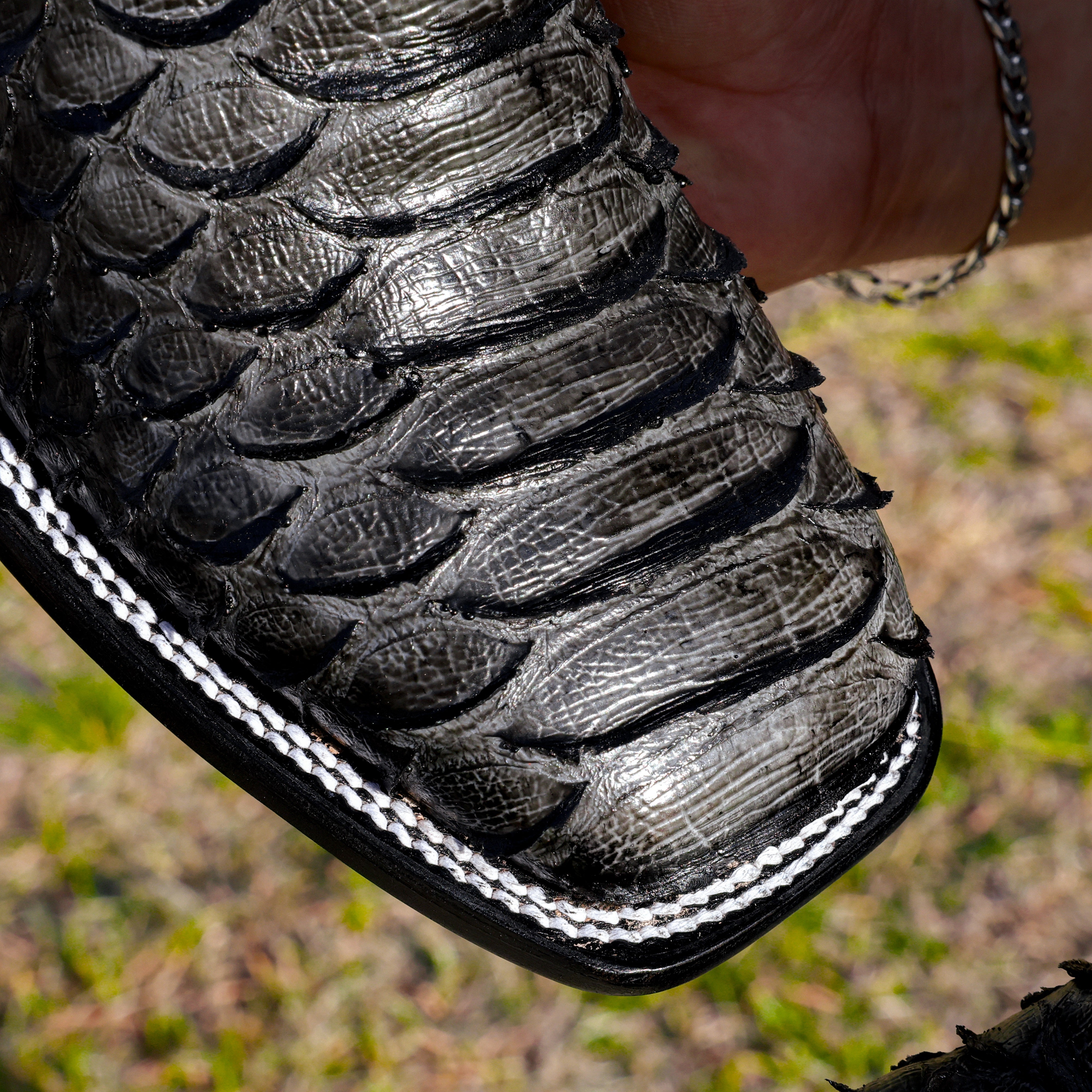 Grey Python Leather Boots - Square Toe