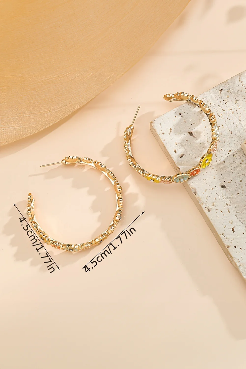 Gold Flower Rhinestone Decor Plated Alloy Hook Earrings