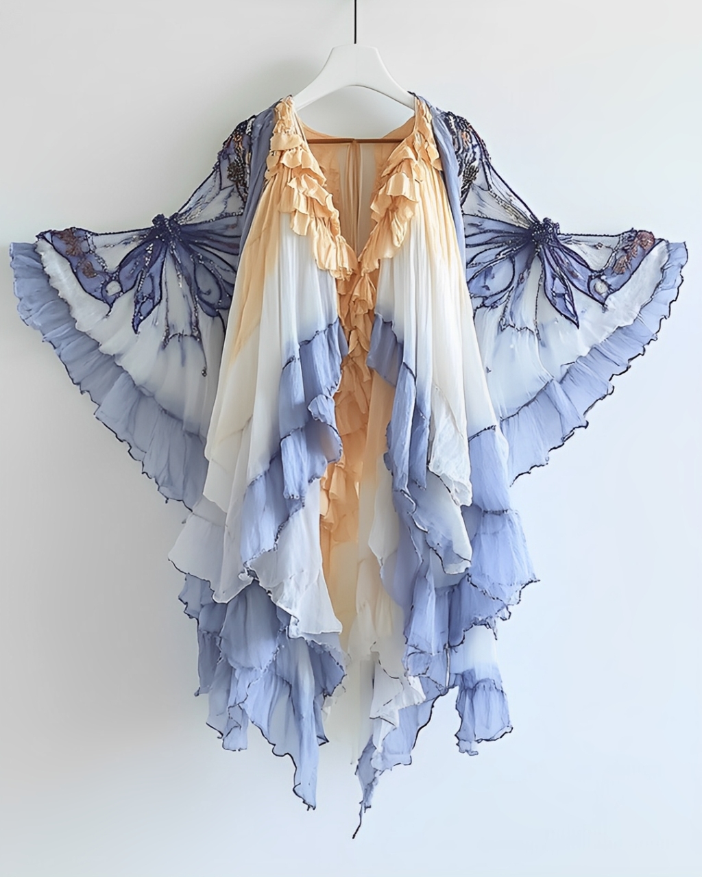 Contrast Color Butterfly Beaded Irregular Cardigan 2b1e