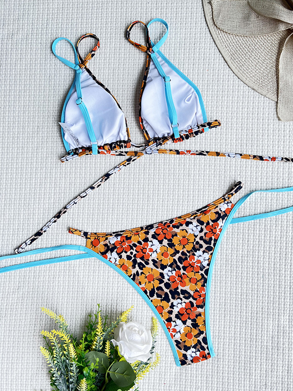 Vacation Tie Side Printed Halter-Neck Bikini Swimsuit