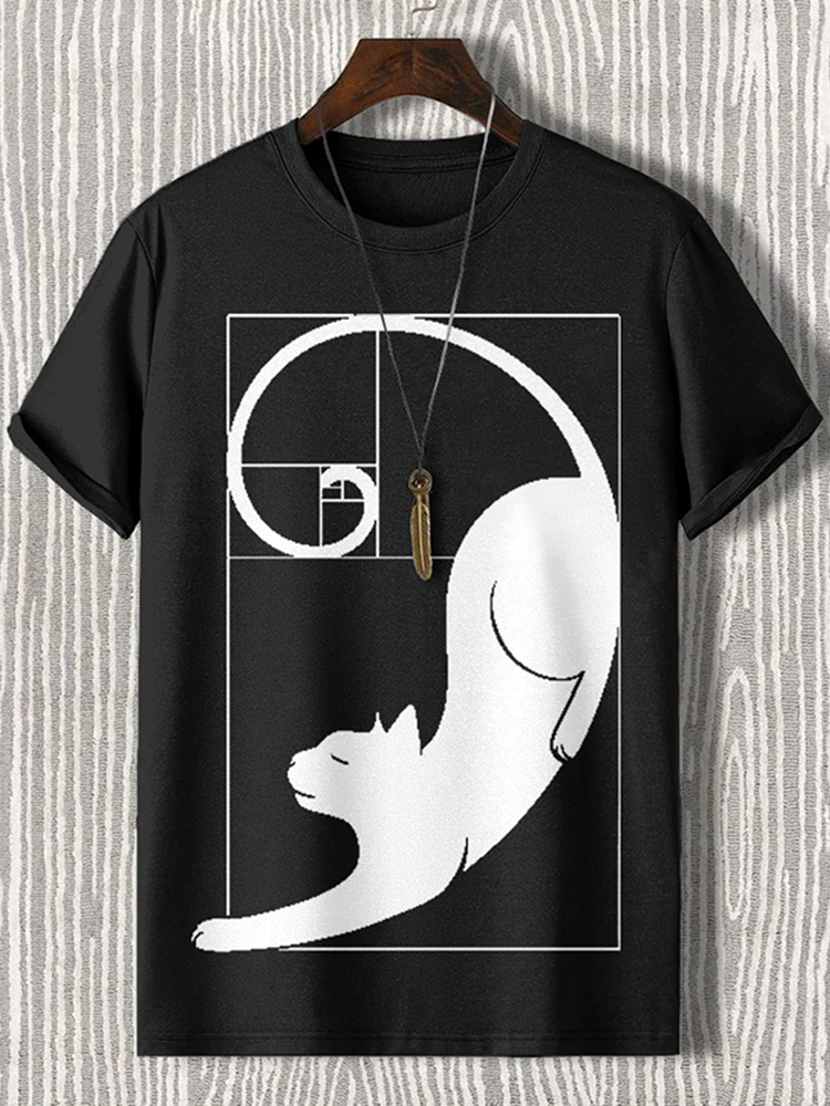 Men's Fibonacci Cat The Golden Ratio Print Casual T-shirt