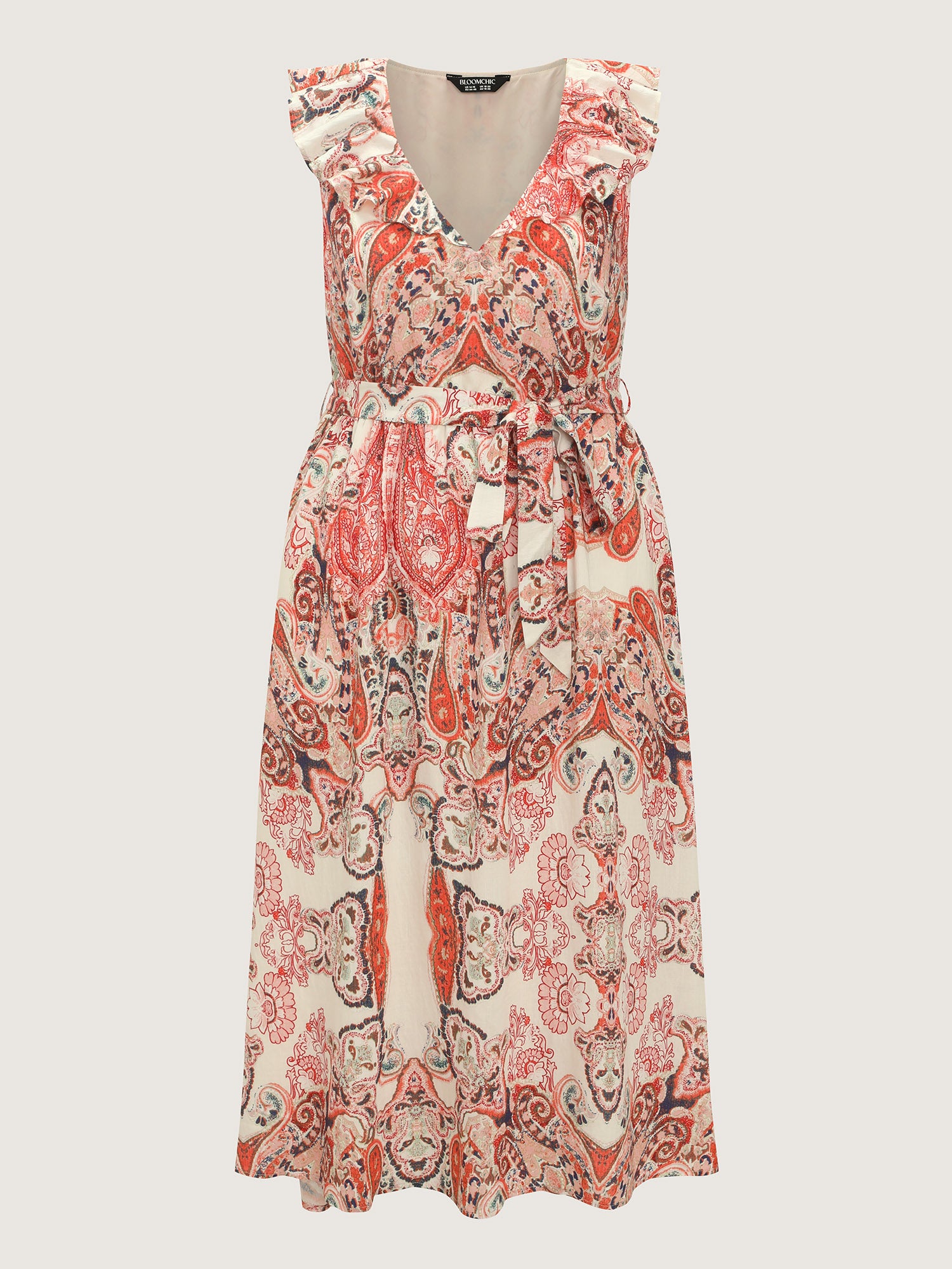 Paisley Print Waist-Tie Flowy Midi Dress