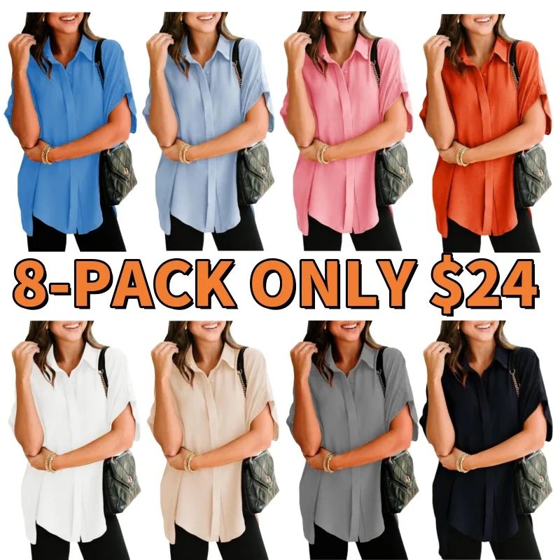 Women's Casual V Neck Button Down Shirts  (Just $3 Each!)