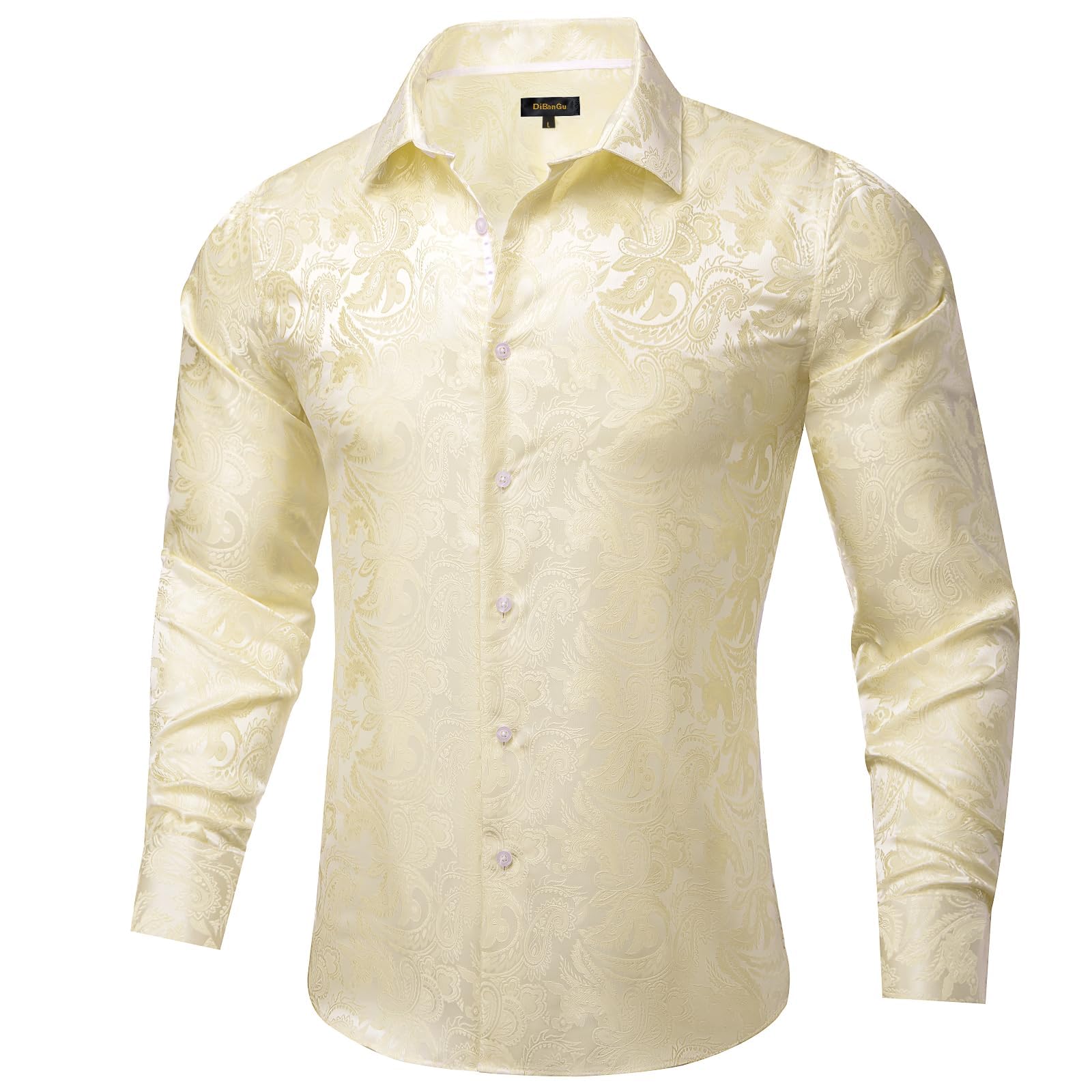 Men's Paisley Dress Shirt Long Sleeve Wrinkle Free Button Down Cowboy Shirts - Beige&paisley