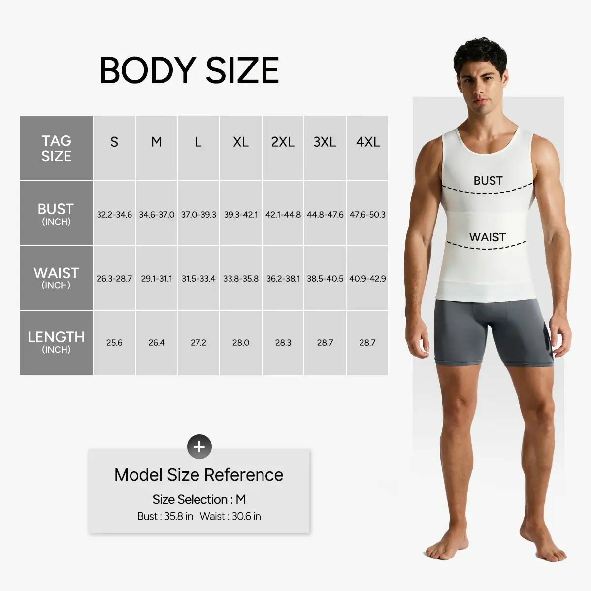 Men’s Silky Soft Compression Shapewear Tank, Slimming Body Shaper Vest with Waist & Chest Support, Stretchy, Odor-Resistant