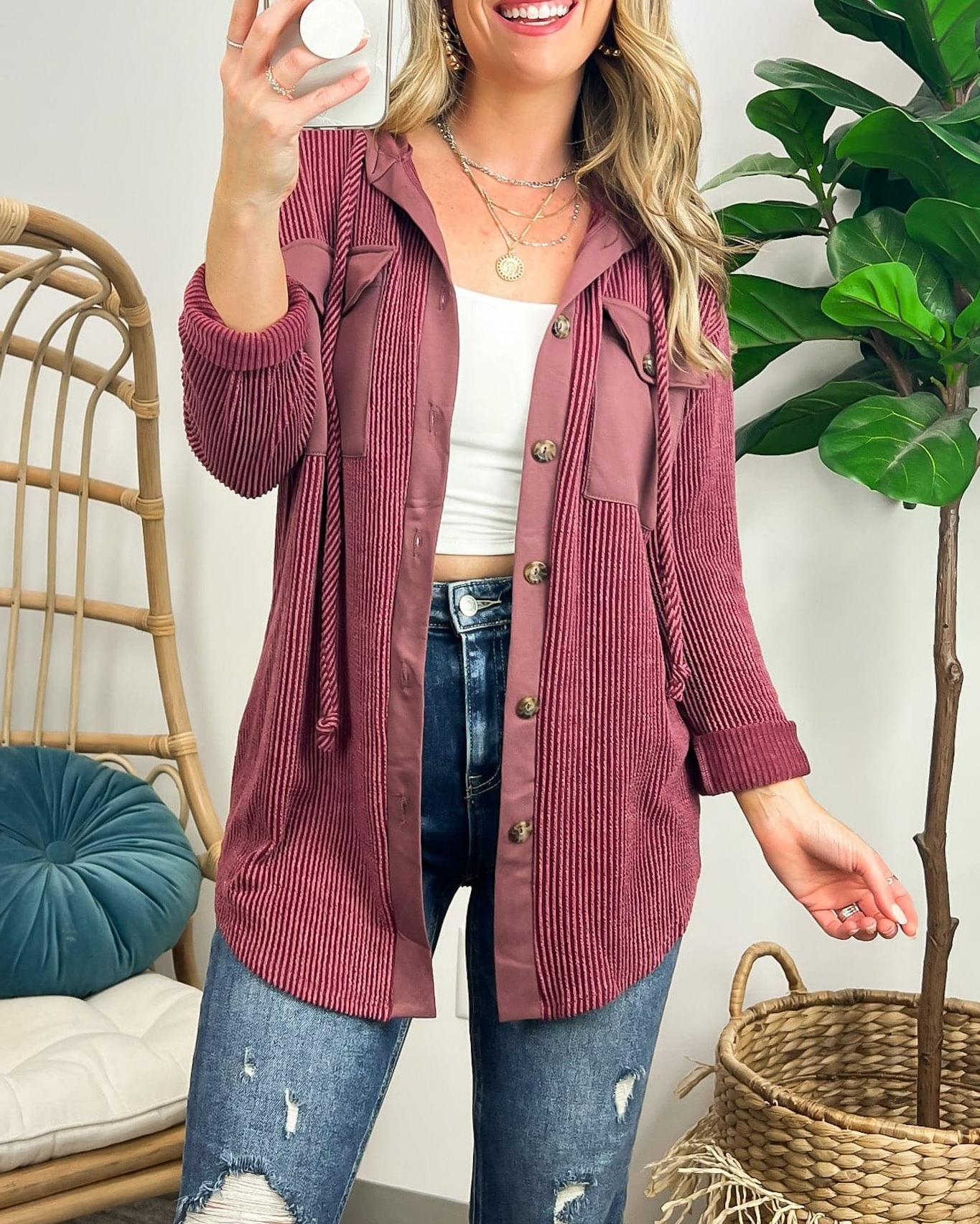 Saturday Satisfaction Ribbed Hooded Shacket