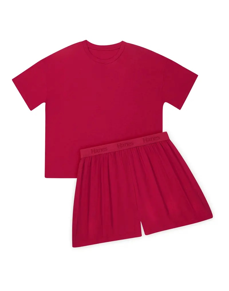 Hanes Originals 2 Piece Lounge Set Comfywear Supersoft Boxy T-shirt & Sleep Shorts Loungewear Women's Comfortable Fit Soft Stretch Fabric Breathable Hla202