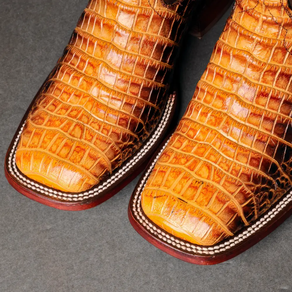 Two-Tone Caiman Belly Leather Boots - Square Toe