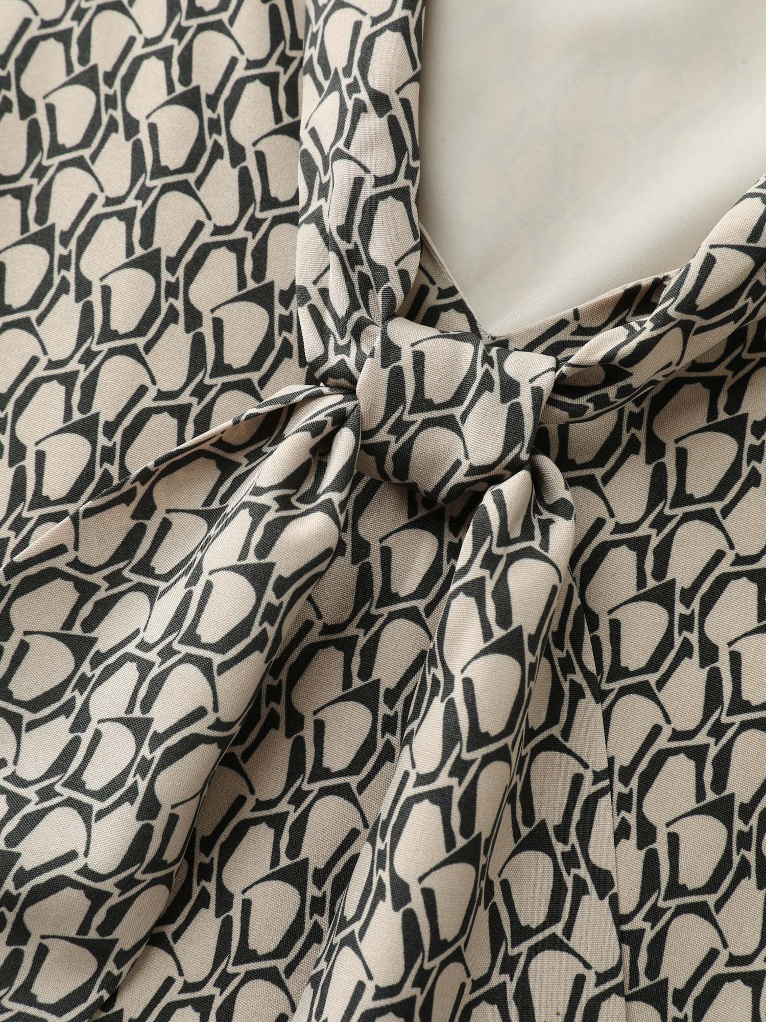 Geometrical Print Petal Sleeve Midi Dress