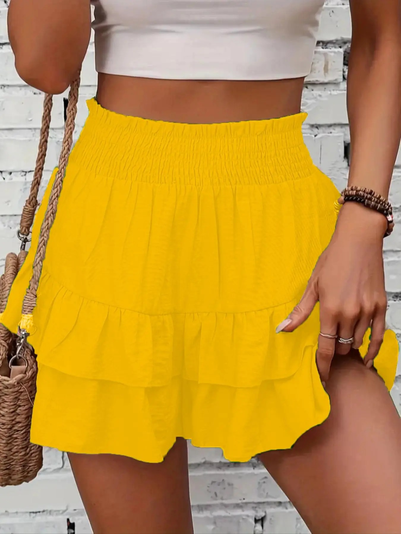 Women's Ruffle Hem High-Waist Shorts