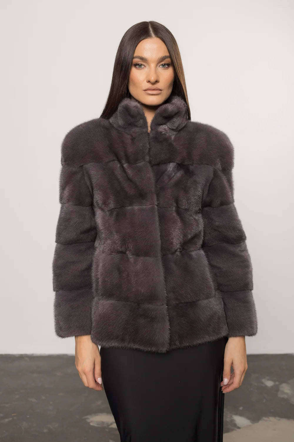 Haină din Blană Naturală de Vizon, Femei, Graphite 404